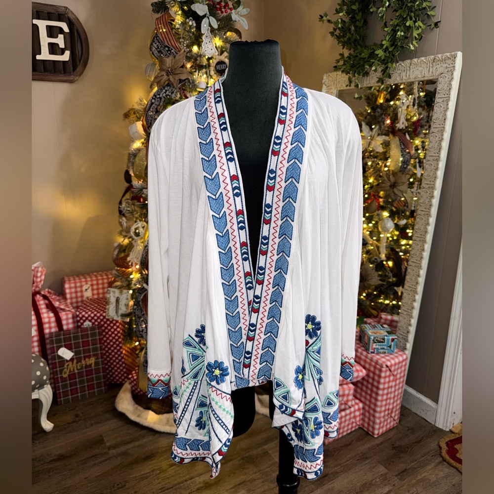 Johnny Was LA • Aztec Embroidered Fly Away Open Drape Cardigan